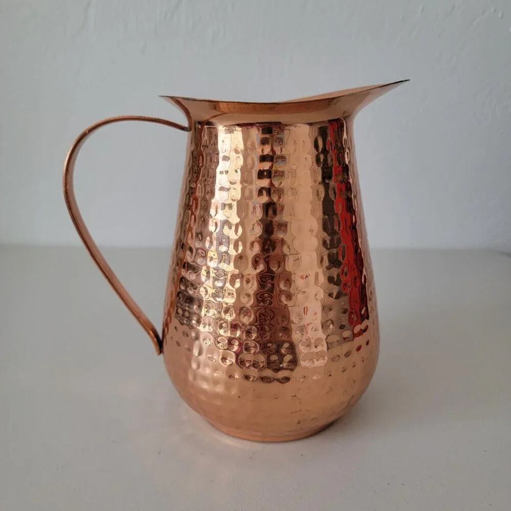 Traditional Indian Copper Pitcher Hammered Jug Handcrafted Pure Metal - Picture 3 of 10
